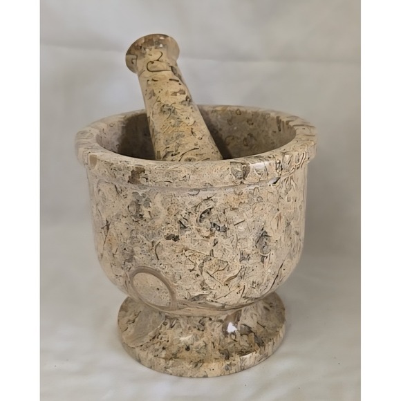 Other - Fossils Pestle and Mortar Handmade Marble‎ 4 3/4" H 5" W